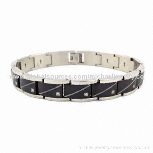 Stainless Steel Bracelets with 13pcs of CZ stones and Interval IP Black Plating